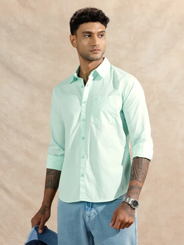 Solid Regular Fit Shirt | Light Green sold by Wrogn