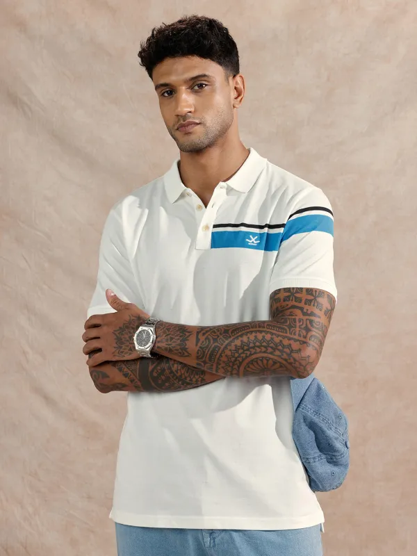 Striped Polo T-Shirt | White sold by Wrogn