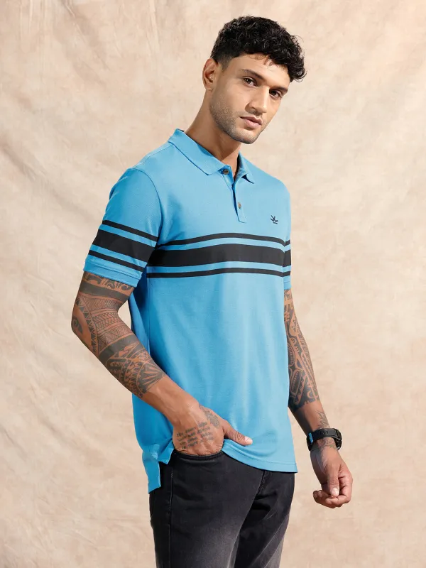 Striped Polo T-Shirt | Blue sold by Wrogn