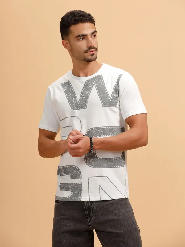 Patchwork Text Printed T-Shirt | White sold by Wrogn