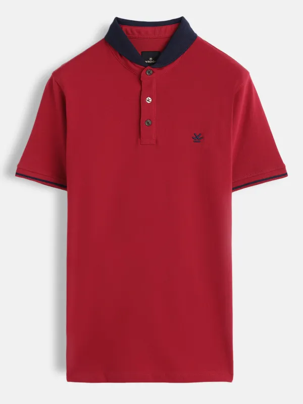 Solid Slim Fit Polo T-Shirt | Red sold by Wrogn