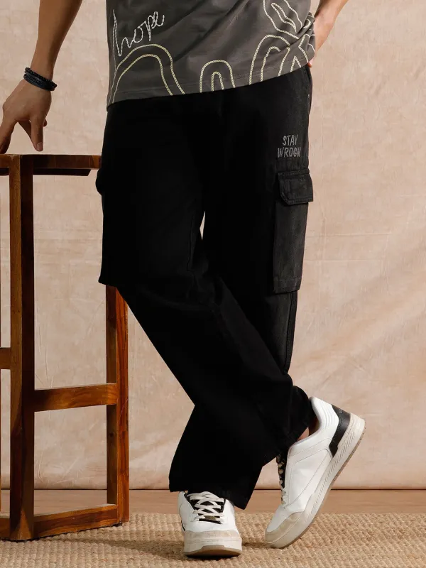 Solid Heavy Fade Loose Fit Jeans | Black sold by Wrogn