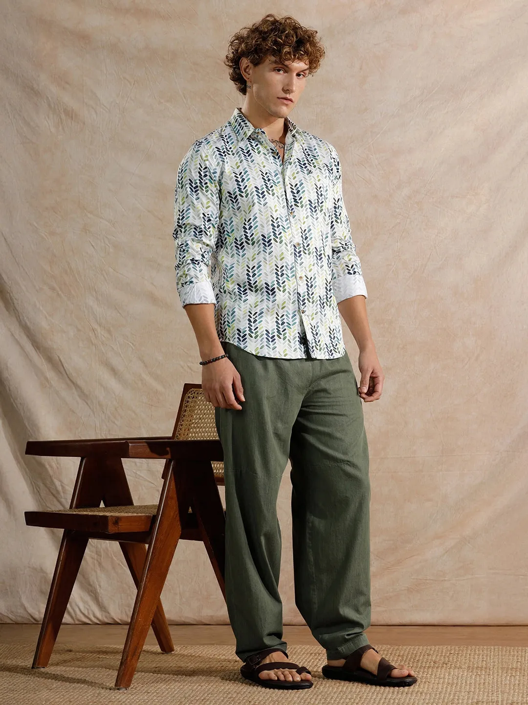 Printed Satin Slim Fit Shirt | White sold by Wrogn product image thumbnail 2