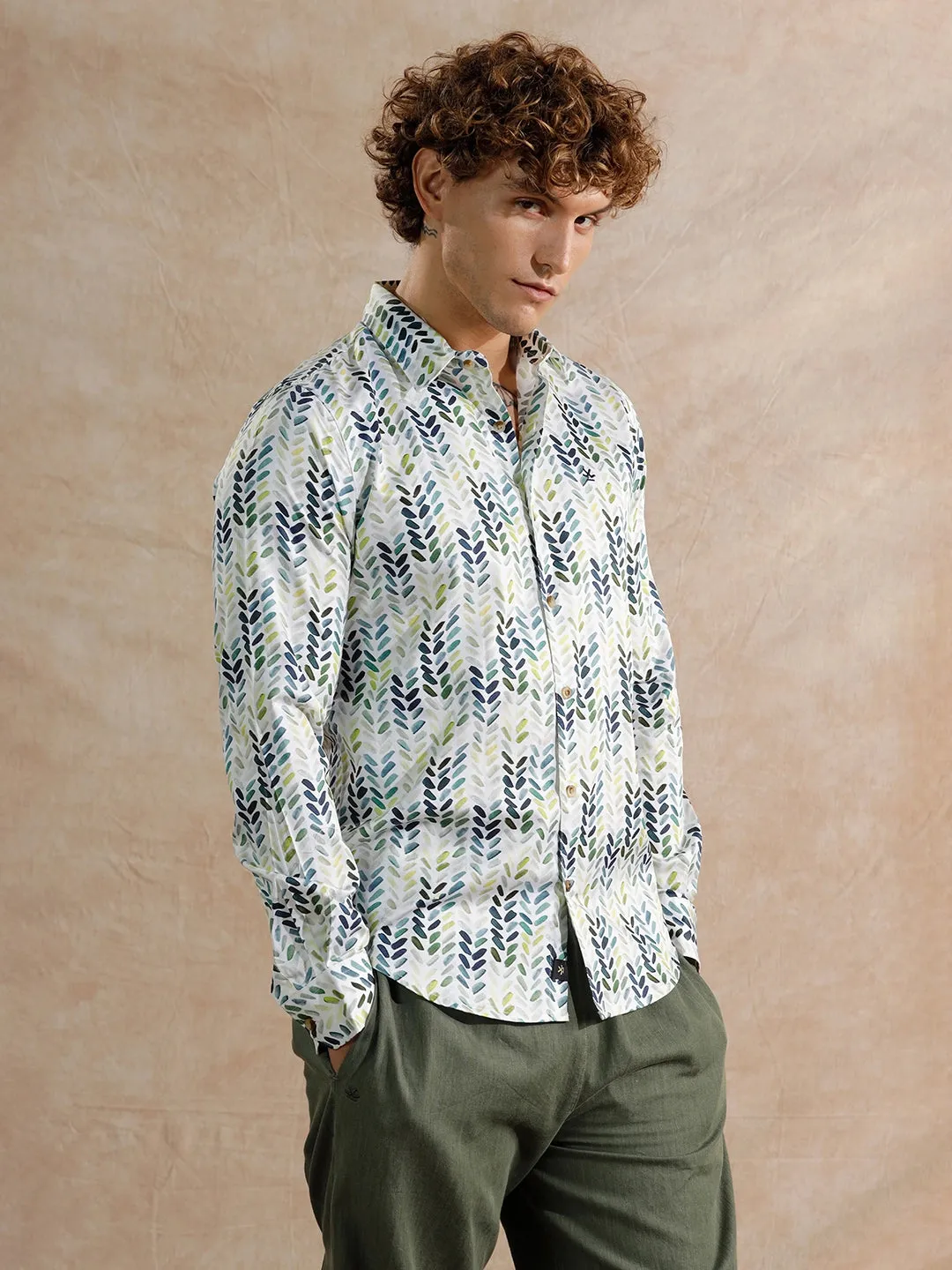 Printed Satin Slim Fit Shirt | White sold by Wrogn product image thumbnail 5