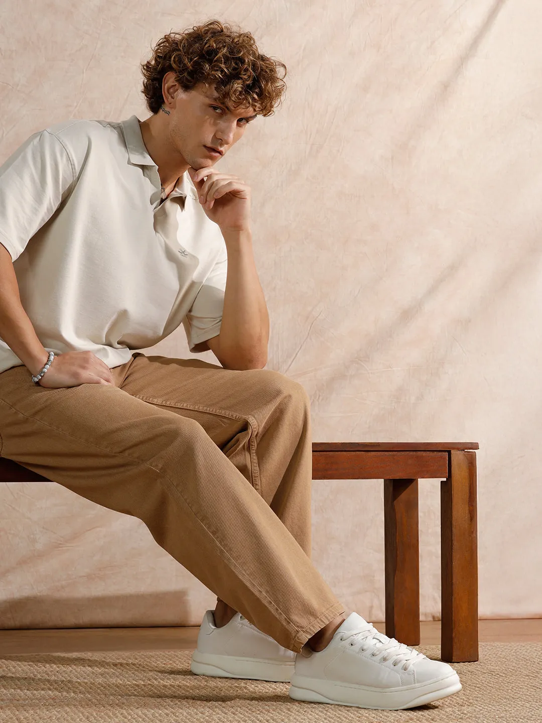 Solid Light Fade Loose Fit Jeans | Khaki sold by Wrogn product image thumbnail 2