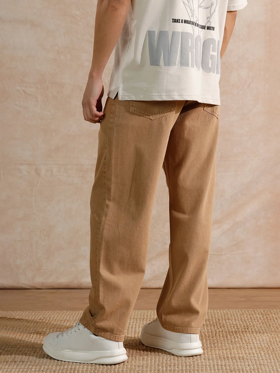 Solid Light Fade Loose Fit Jeans | Khaki sold by Wrogn product image thumbnail 3