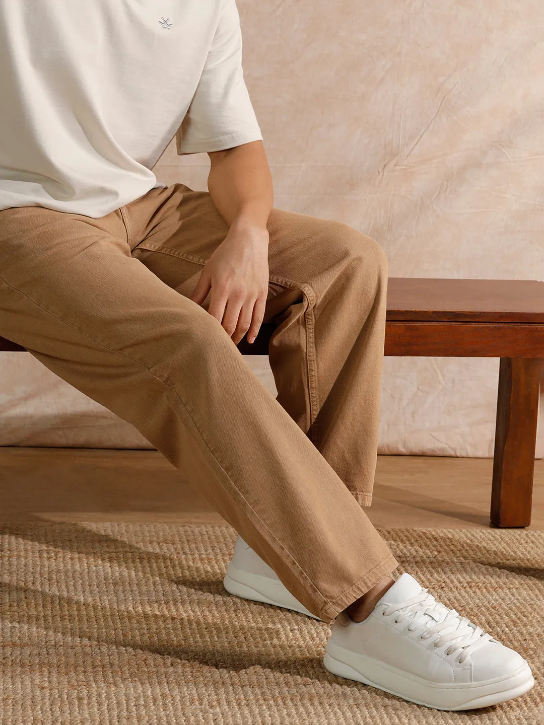 Solid Light Fade Loose Fit Jeans | Khaki sold by Wrogn