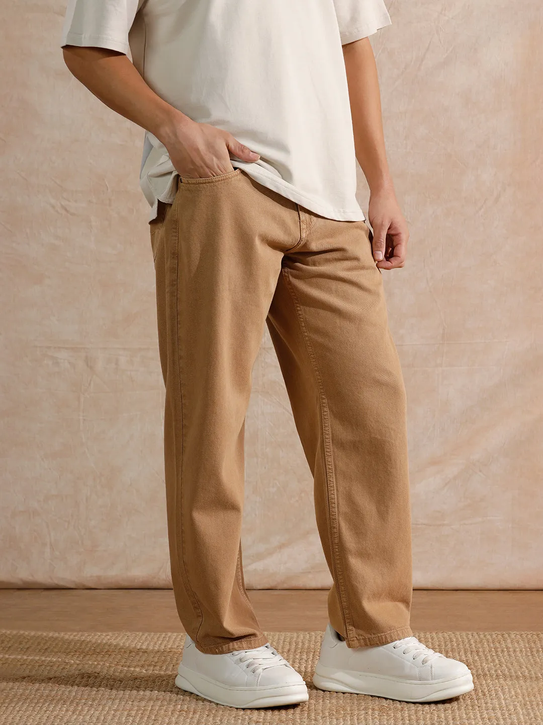 Solid Light Fade Loose Fit Jeans | Khaki sold by Wrogn product image thumbnail 4