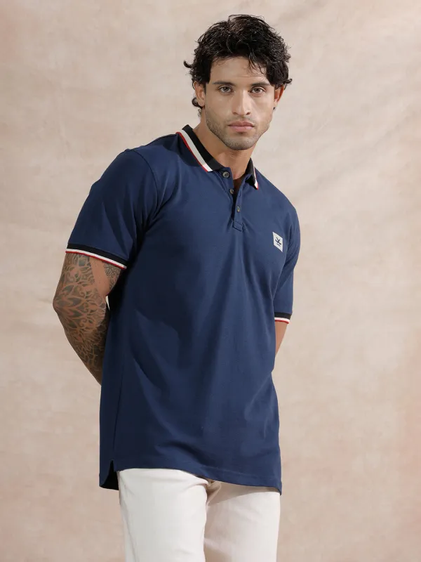 Pixel Ombre Slim Fit Polo T-Shirt | Navy Blue sold by Wrogn