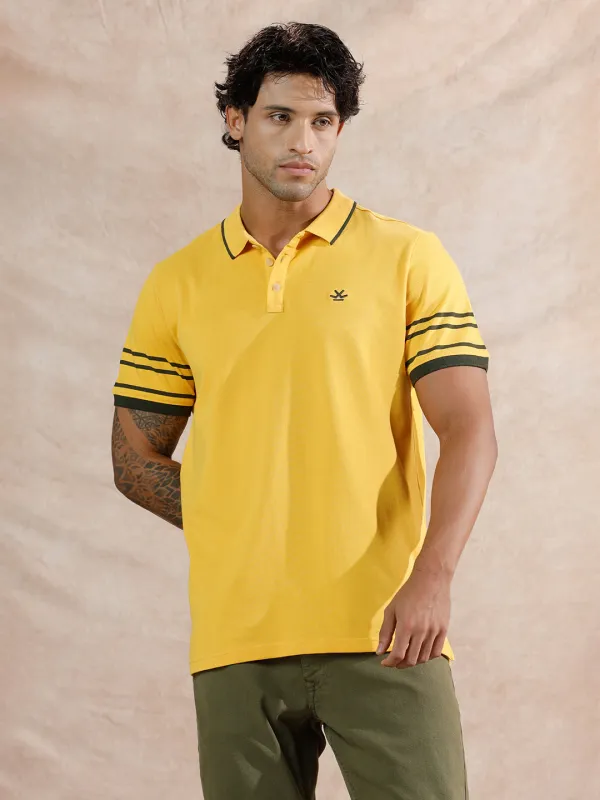 Striped Sleeve Polo T-Shirt | Yellow sold by Wrogn
