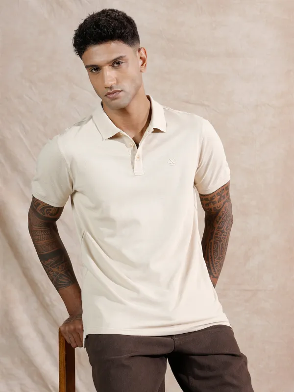 Solid Polo T-Shirt | Beige sold by Wrogn