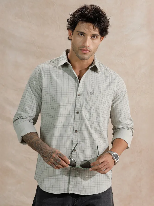 Micro Printed Checked Regular Fit Shirt | Grey sold by Wrogn