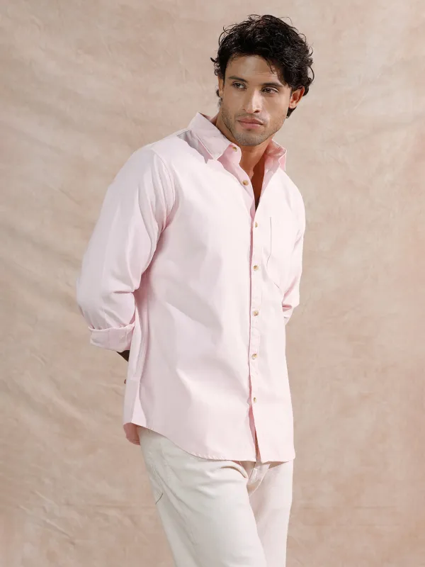 Solid Regular Fit Shirt | Pink sold by Wrogn