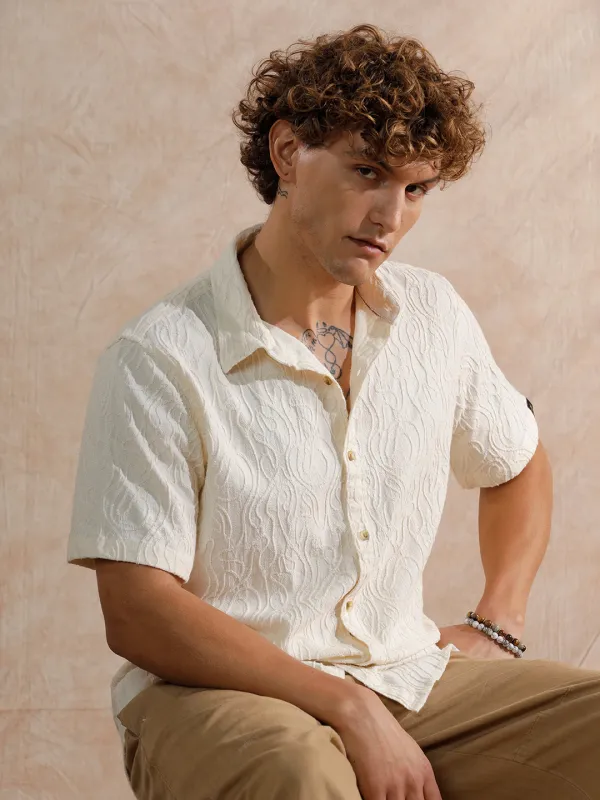 Textured Slim Fit Shirt | Off White sold by Wrogn