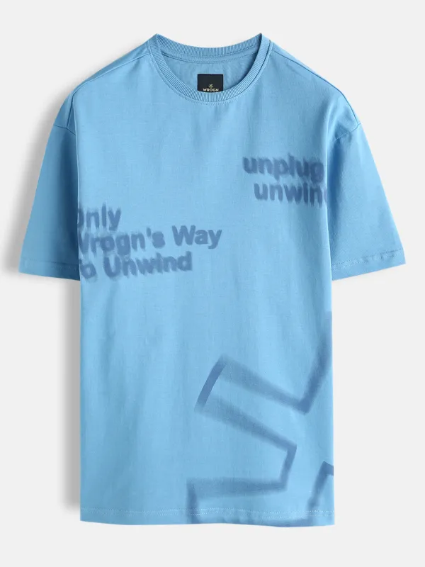 Blurred Placement Print Oversized T-Shirt | Blue sold by Wrogn