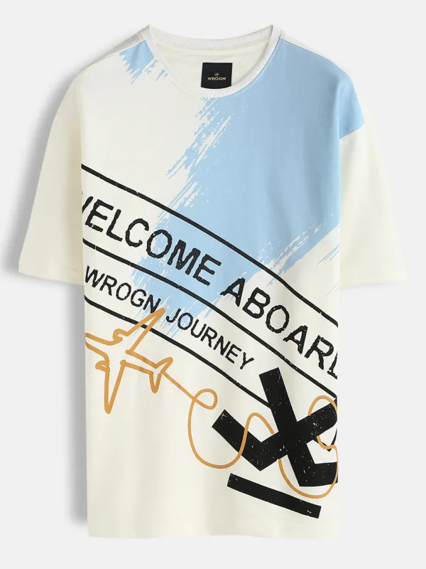 Panel Printed Oversized Fit T-Shirt | White sold by Wrogn