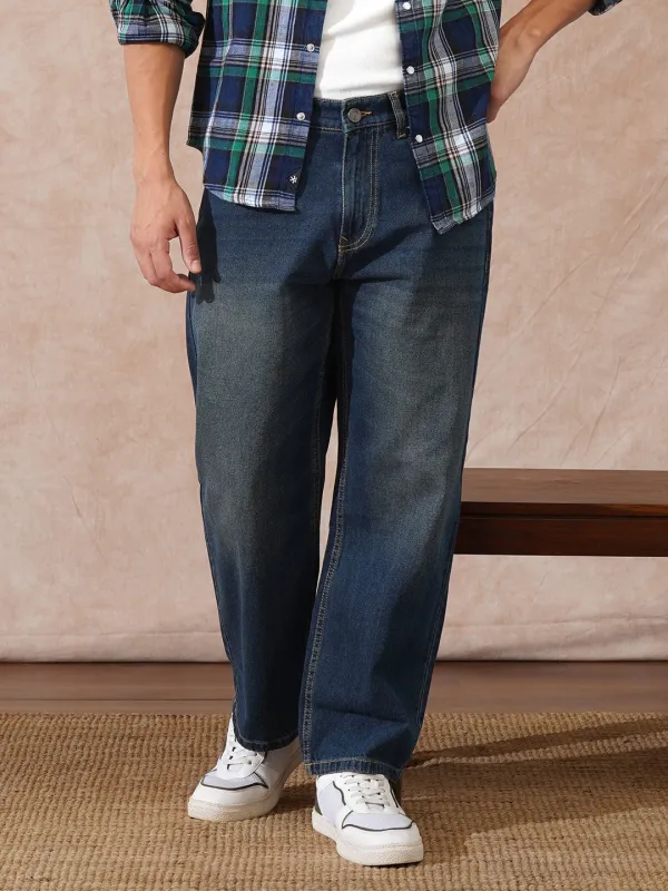 Heavy Fade Loose Fit Jeans | Blue sold by Wrogn