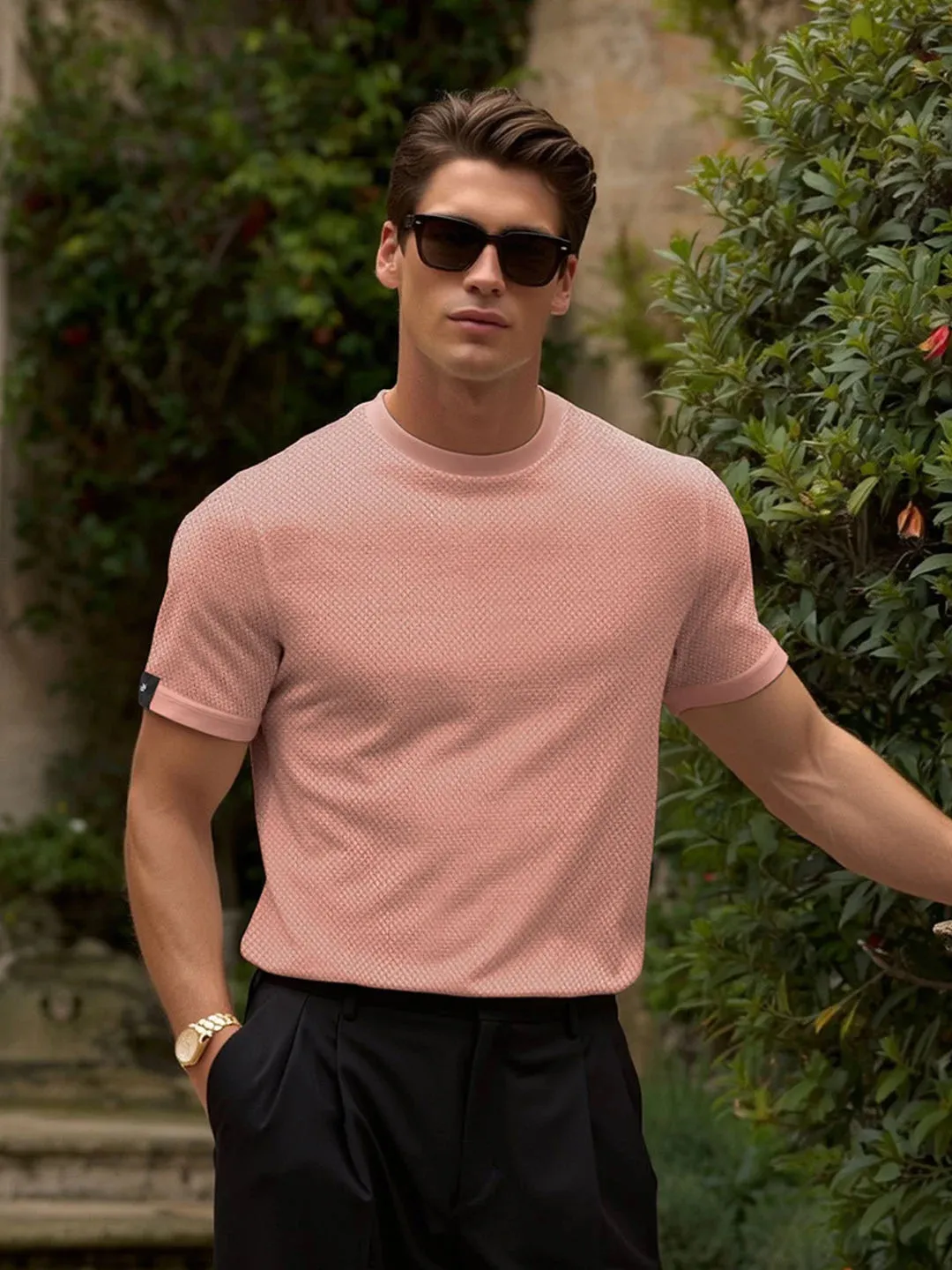 Casual Flat Knit T-Shirt | Pink sold by Wrogn product image thumbnail 2