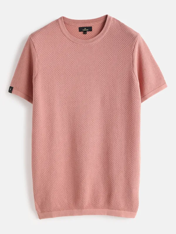 Casual Flat Knit T-Shirt | Pink sold by Wrogn