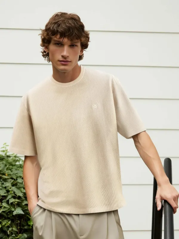 Textured Waffle Knit T-Shirt | Khaki sold by Wrogn