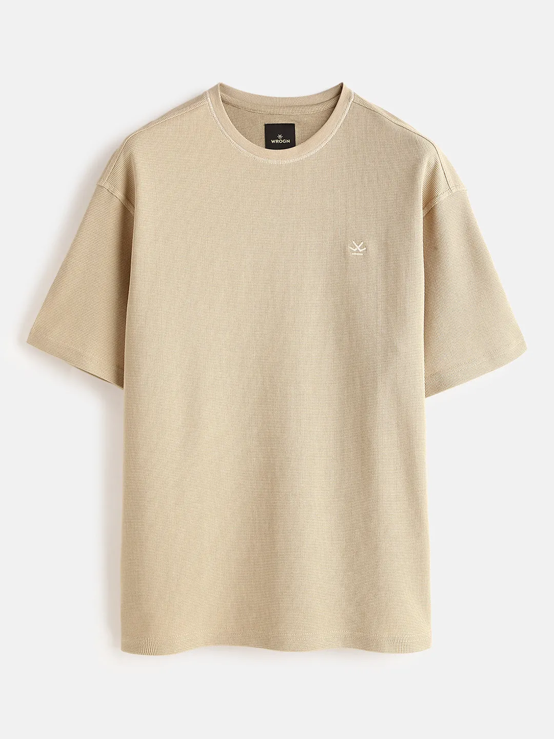 Textured Waffle Knit T-Shirt | Khaki sold by Wrogn product image thumbnail 2