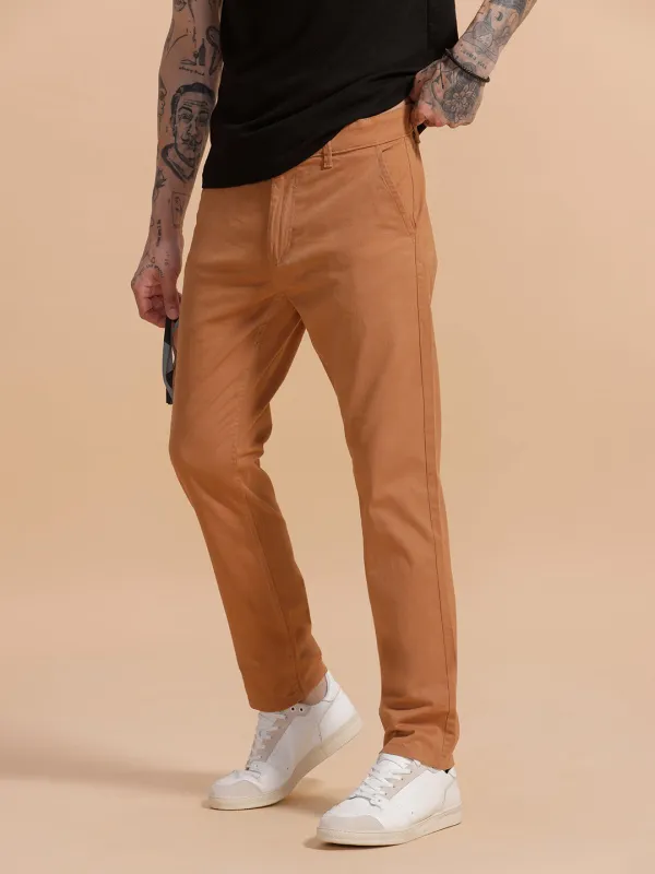 Cotton Blend Chino Trouser | Brown sold by Wrogn