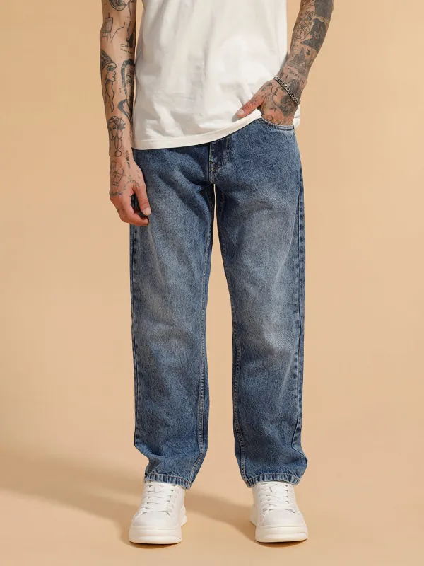 Heavy Fade Anti Fit Jeans | Blue sold by Wrogn