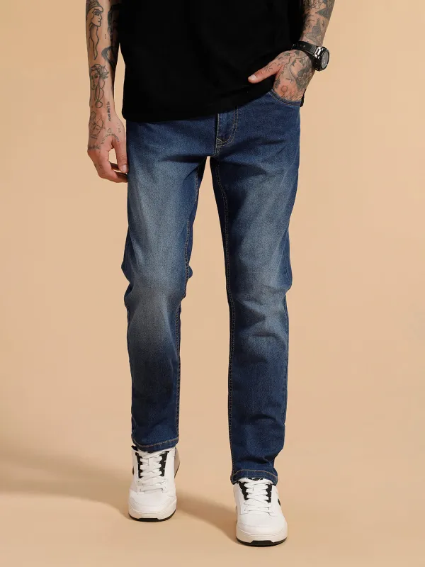 Heavy Fade Slim Fit Jeans | Blue sold by Wrogn