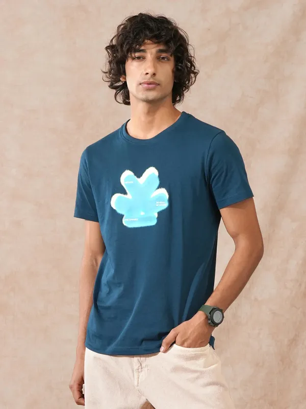 Logo Printed Slim Fit T-Shirt | Teal sold by Wrogn