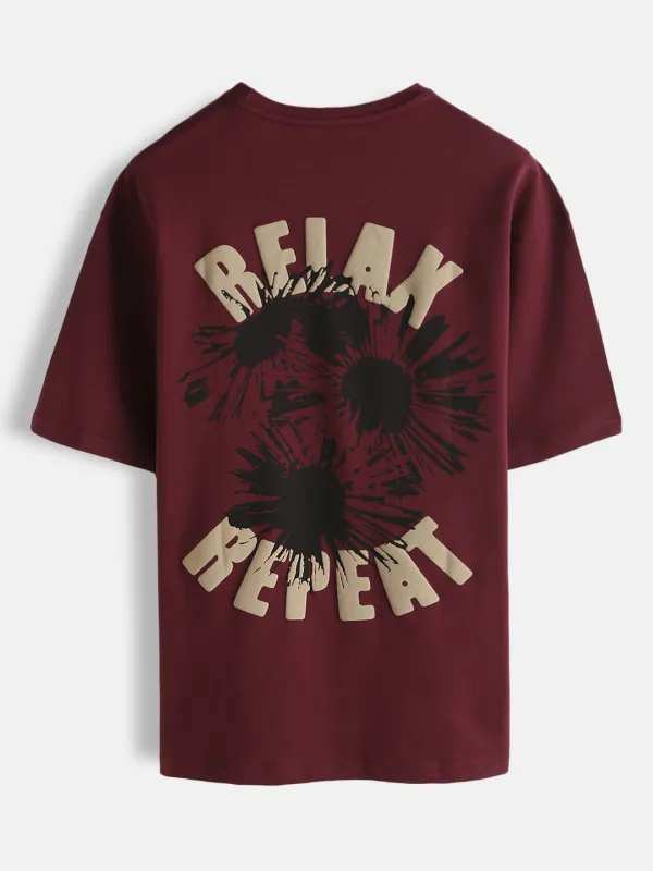 Puff Print Oversized T-Shirt | Maroon sold by Wrogn