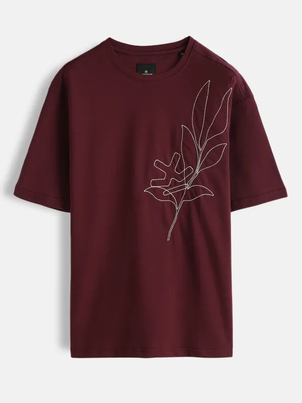 Embroidered Oversized T-Shirt | Maroon sold by Wrogn