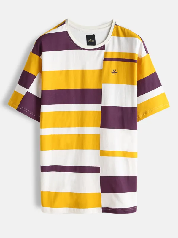 Casual Stripes Oversized Fit T-Shirt | Yellow sold by Wrogn
