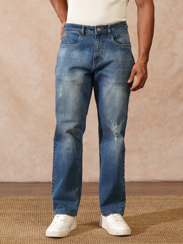 Mildly Distressed Anti Fit Jeans | Blue sold by Wrogn