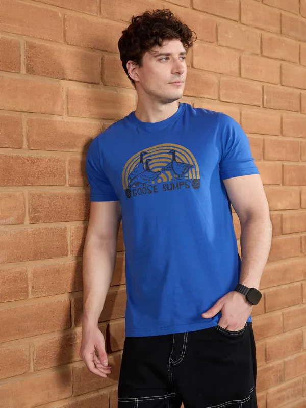 Flock Printed Slim Fit T-Shirt | Blue sold by Wrogn