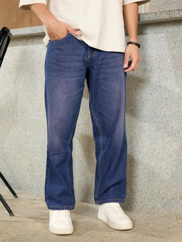 Heavy Fade Loose Fit Jeans | Blue sold by Wrogn