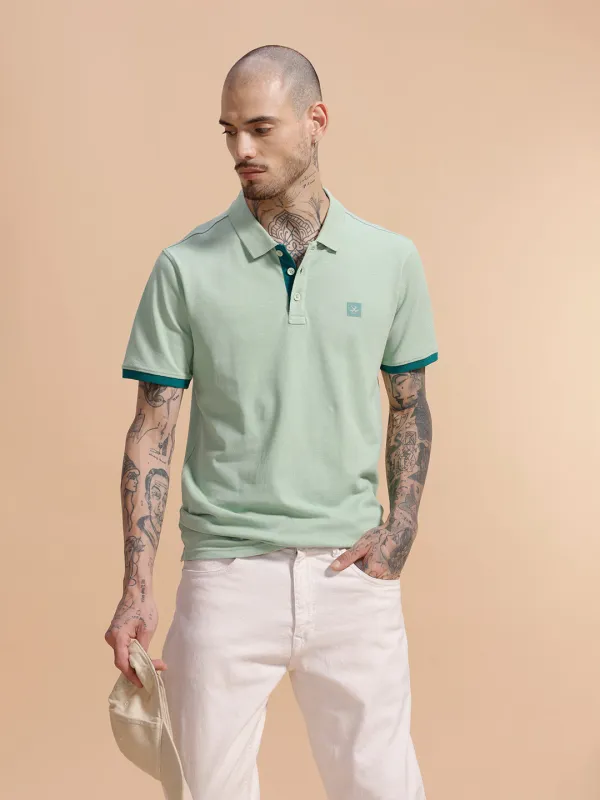 Contrast Rib Pique Polo T-Shirt | Beige sold by Wrogn