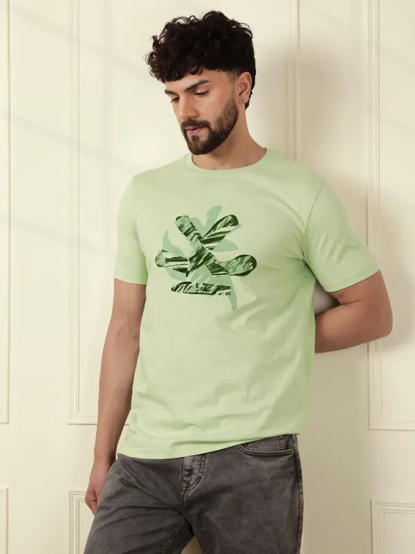 Flock Print Slim Fit T-Shirt | Green sold by Wrogn