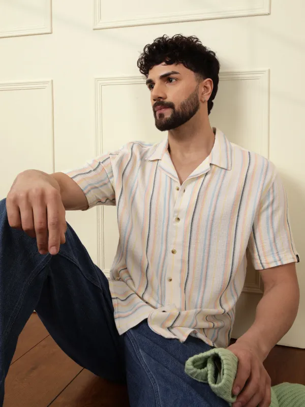 Casual Textured Short Sleeve Shirt | Off White sold by Wrogn