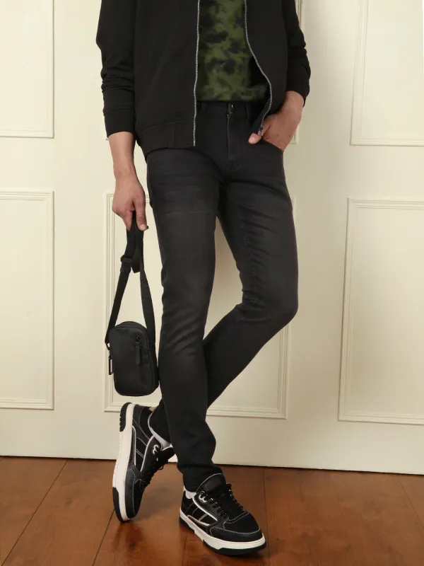 Light Faded Slim Tapered Jeans | Black sold by Wrogn