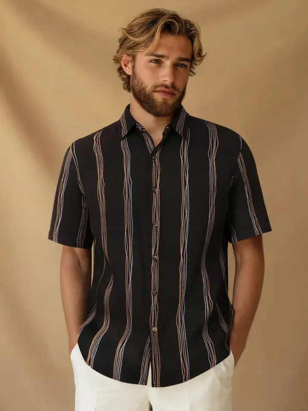 Striped Viscose Shirt | Black sold by Wrogn