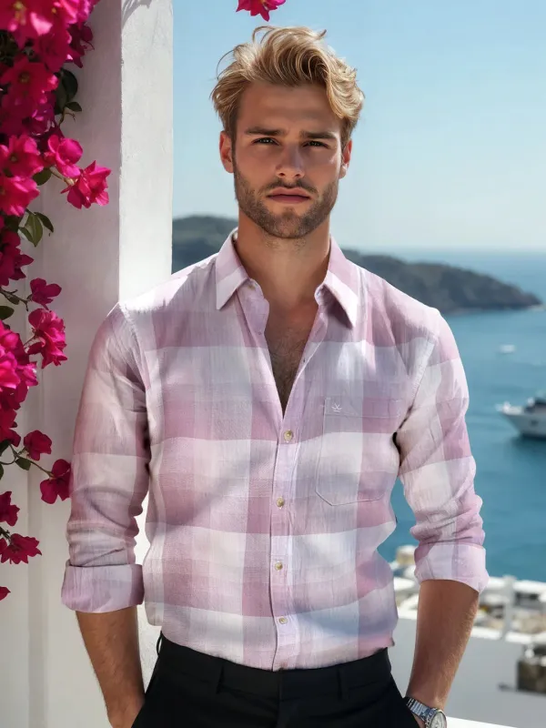 Pink Slim Fit Checked Shirt sold by Wrogn