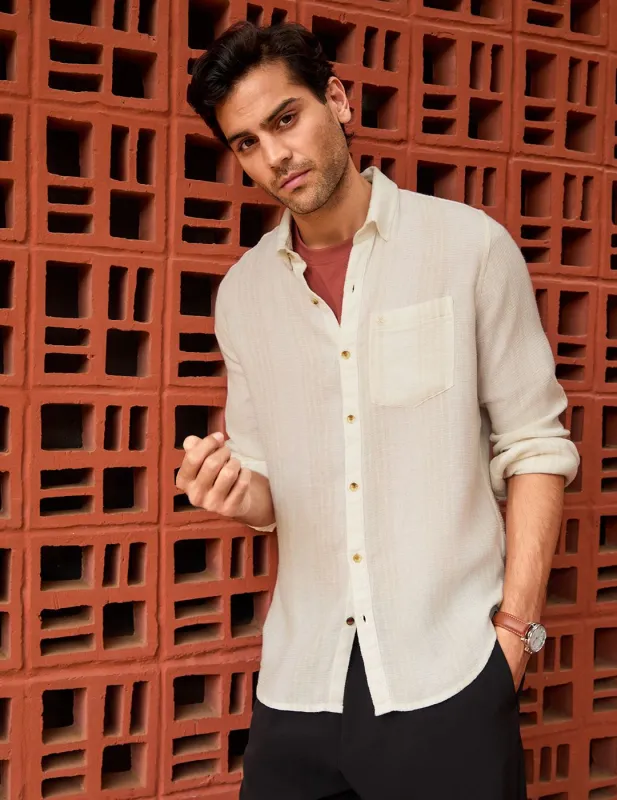 Waffle Textured Slim Fit Shirt | Beige sold by Wrogn