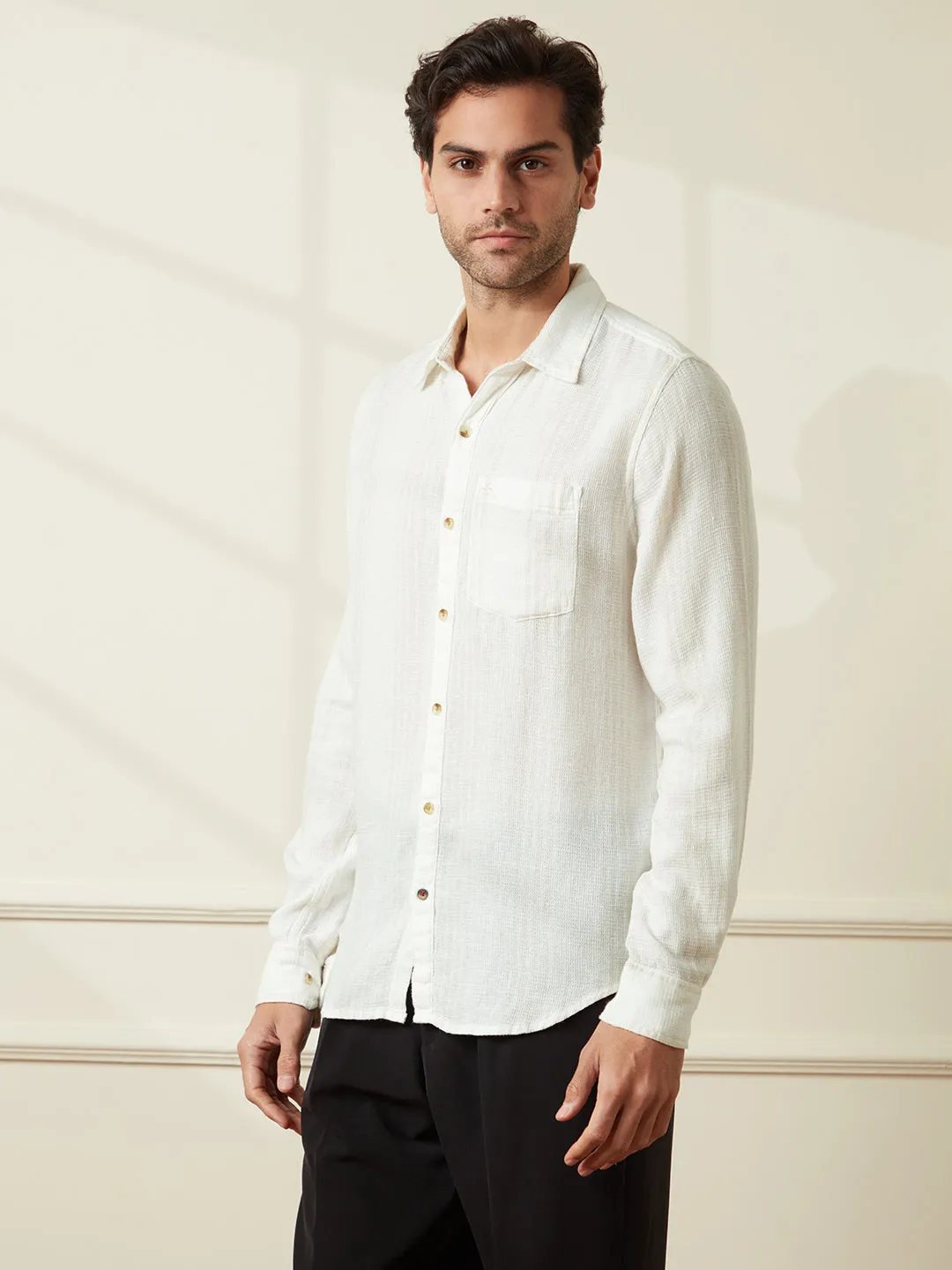 Waffle Textured Slim Fit Shirt | Beige sold by Wrogn product image thumbnail 4
