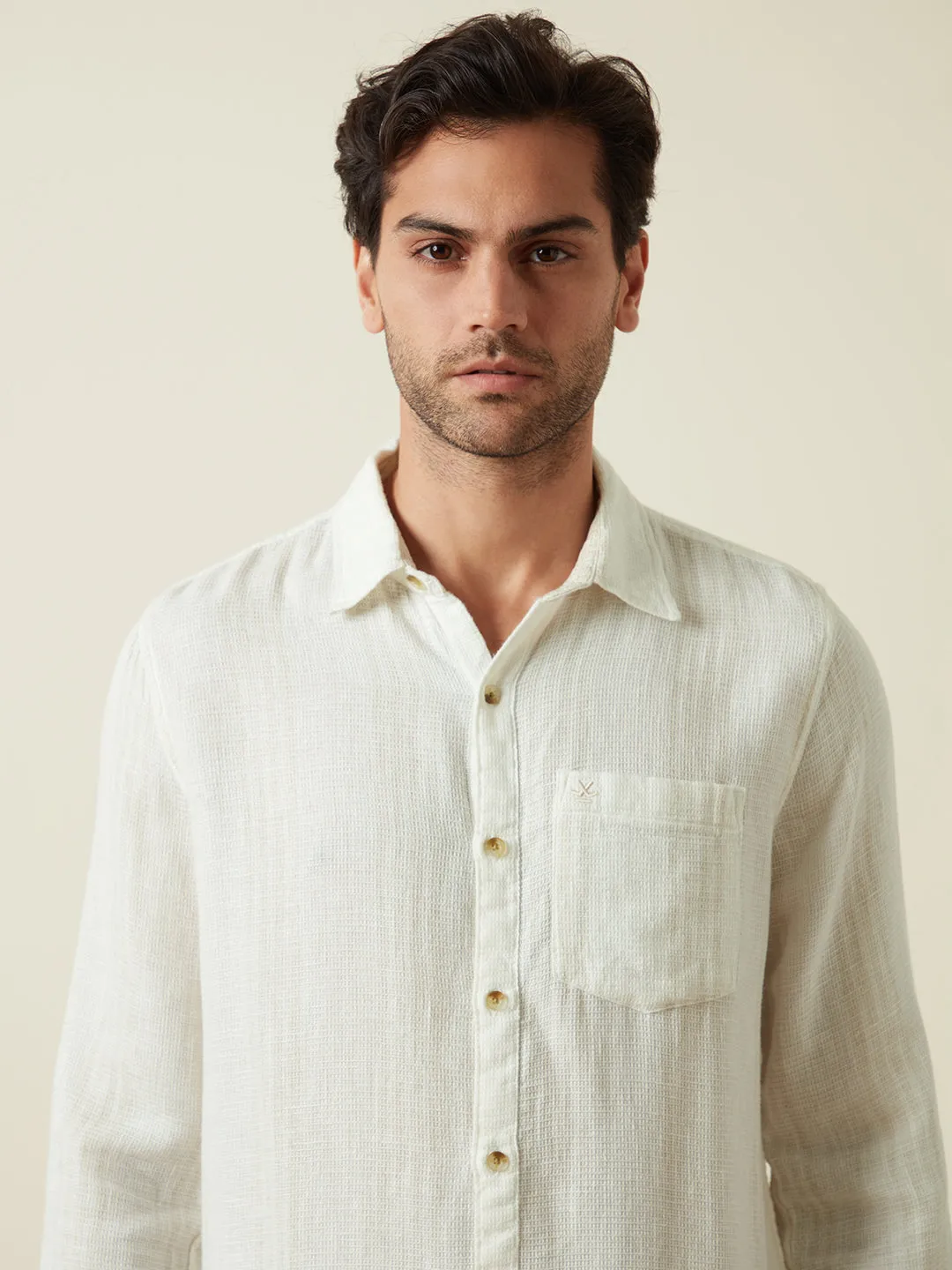 Waffle Textured Slim Fit Shirt | Beige sold by Wrogn product image thumbnail 5