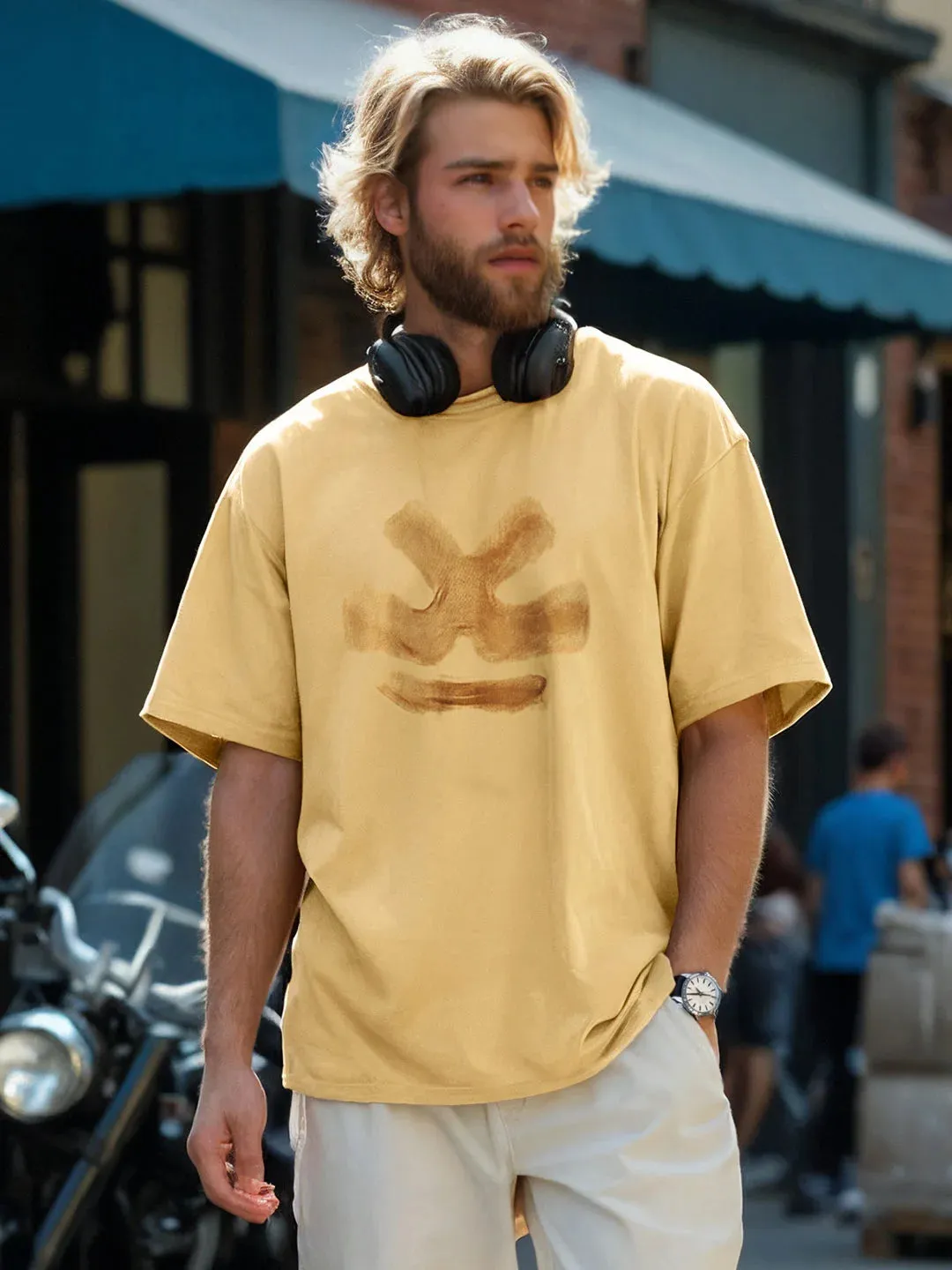 Heavy GSM Blur Logo T-Shirt | Khaki sold by Wrogn