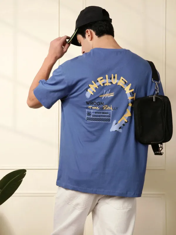 Influential Printed Blue Oversized T-Shirt sold by Wrogn