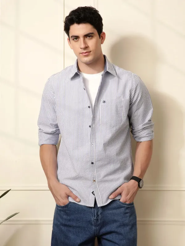 Classic Striped Shirt in Blue made by Wrogn