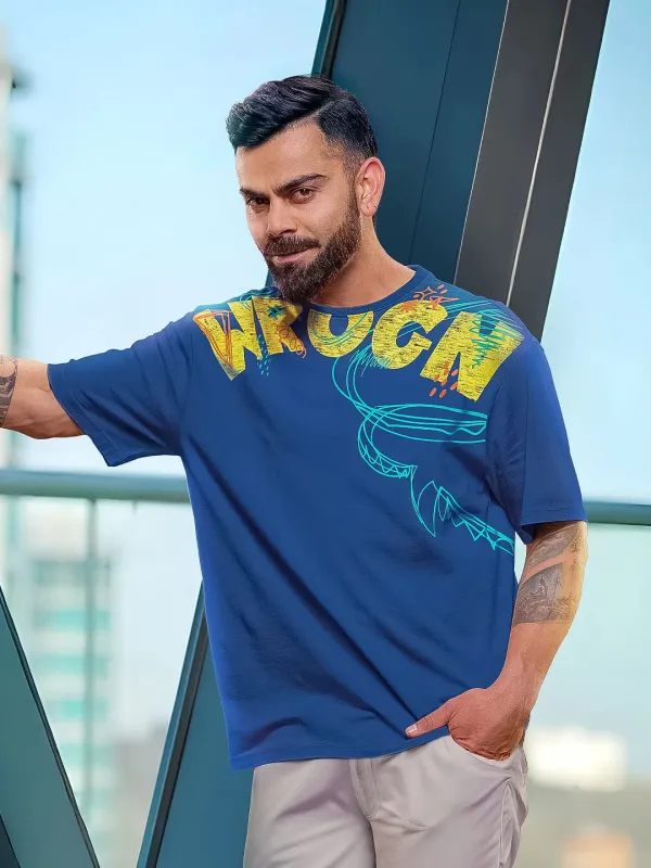 Heavy GSM Placement Print T-Shirt | Blue sold by Wrogn