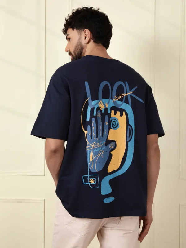 Heavy GSM Printed Faces T-Shirt | Navy Blue sold by Wrogn