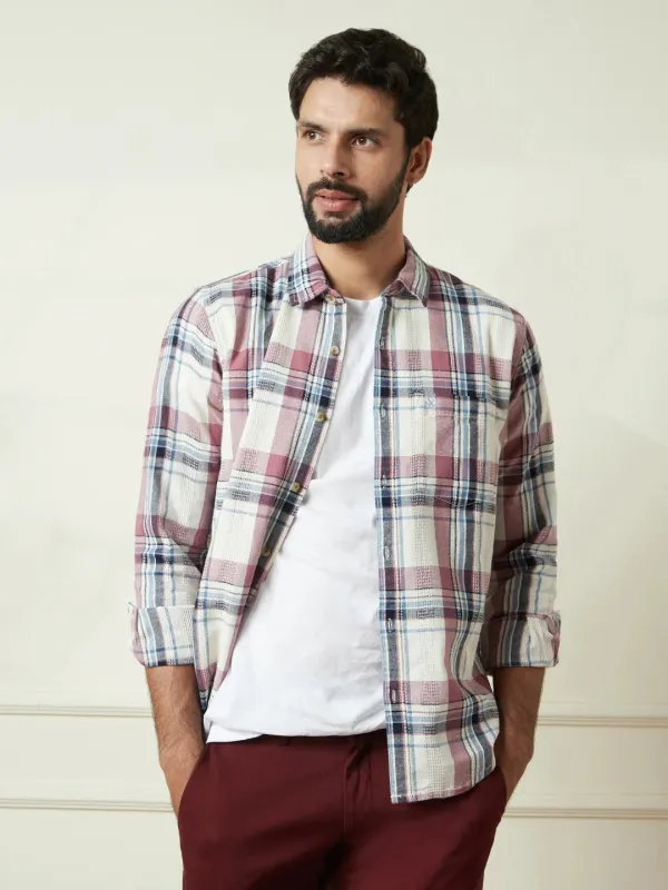 Striped Short Sleeve Textured Shirt | Pink sold by Wrogn